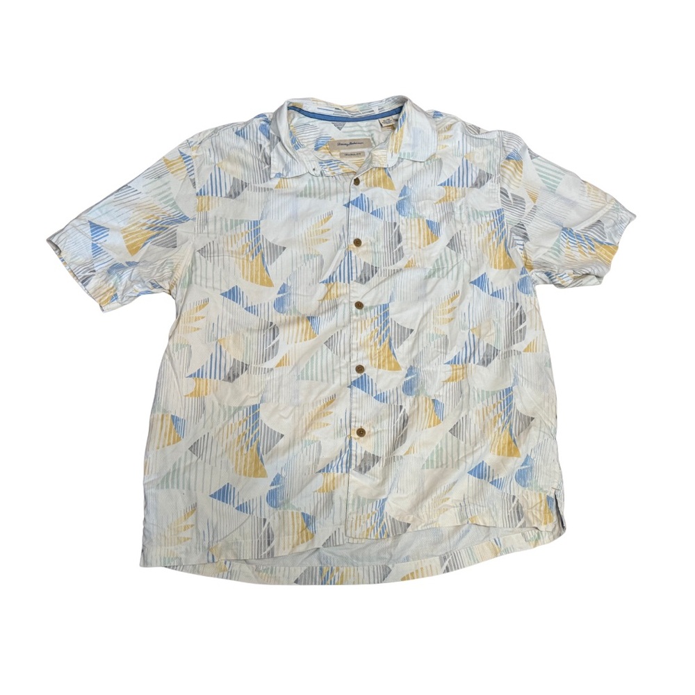 Mens XL Silk Resort Shirt Abstract Print Lightweight Button Up Vacation Wear